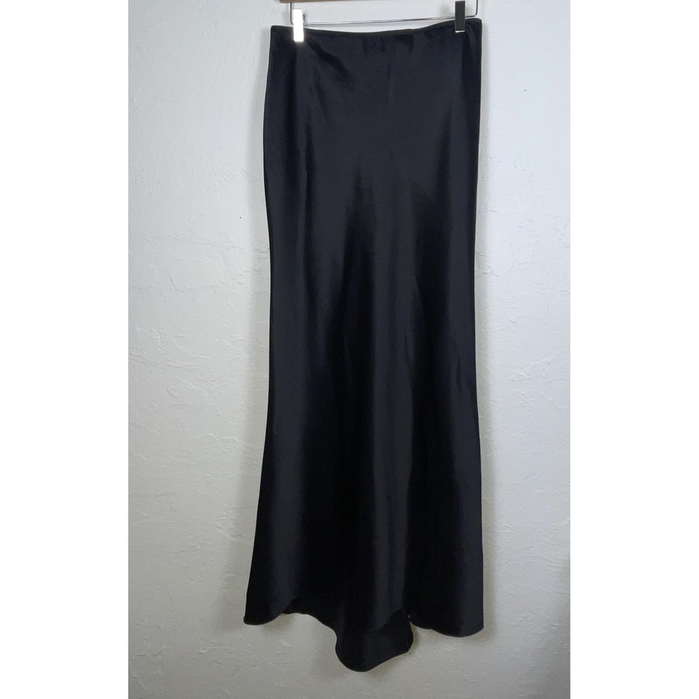 Black Satin Maxi Skirt Cinched Back Sexy Dark Romance WhimsiGoth Y2K Classic - Picture 8 of 11